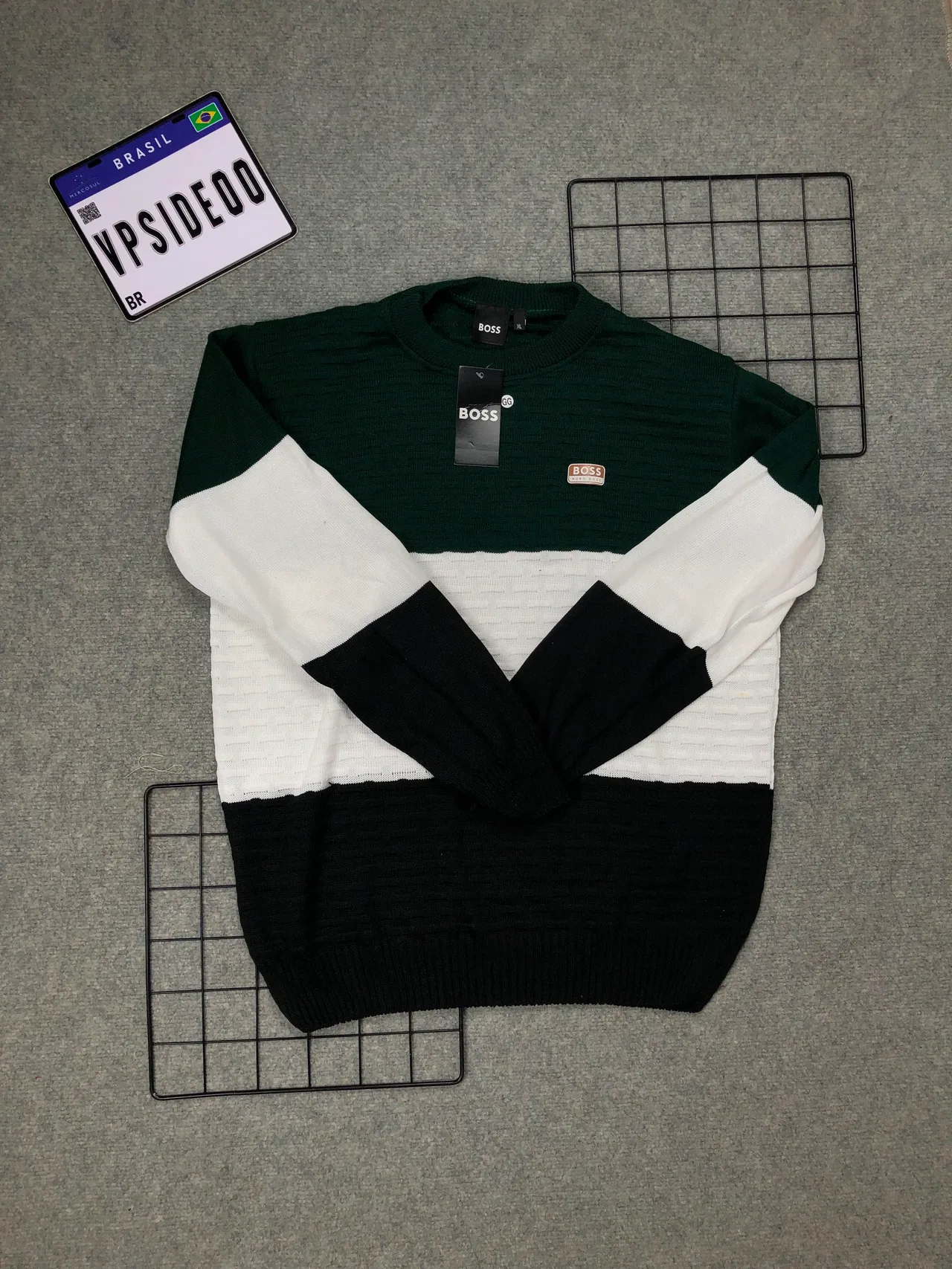 Suéter Hugo Boss Verde, Branco e Preto